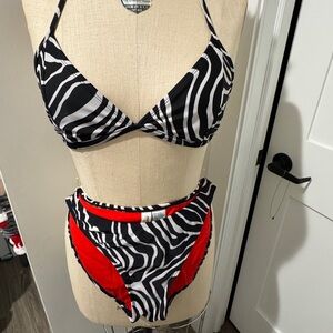 Vintage Stylish Zebra Print Bikini with Red Accents
